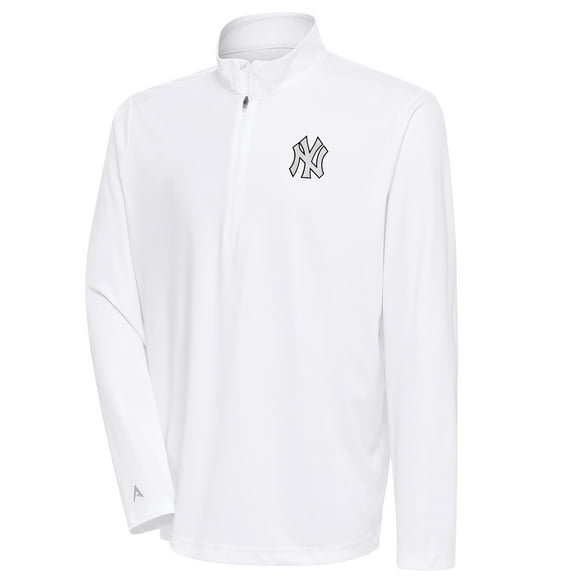Men's Antigua White New York Yankees Metallic Tribute Quarter-Zip Top