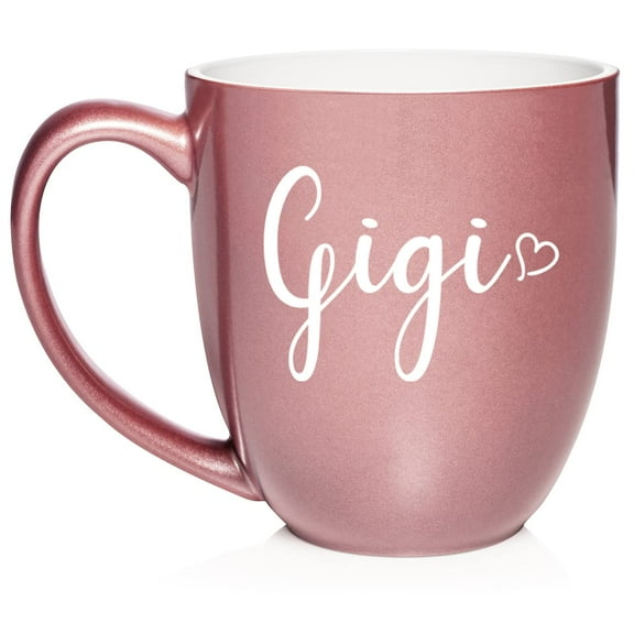Gigi With Heart Ceramic Coffee Mug Tea Cup Gift for Her, Sister, Women, Grandparents’ Day, Family, Friend, Pregnancy Announcement, Mother’s Day, Grandma, Grandmother, Mom, Birthday (16oz Rose Gold)