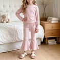 thumbnail image 2 of Pandaie Girls Drawstring Crop Blous Top Flare Pants 2 Piece Set Solid Color Stretch Long Sleeve Casual Fashion Tracksuit Pink,9-10 Years, 2 of 6