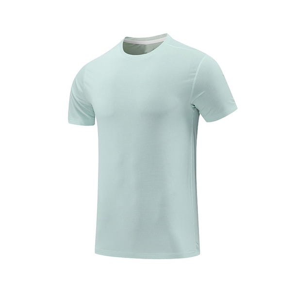 Camiseta Deportiva de Color Sólido de los Hombres, Top de Manga Corta Respirable Hielo de Verano para Correr Al Aire Libre Y Desgaste Casual, Camiseta Atlética de Humedad