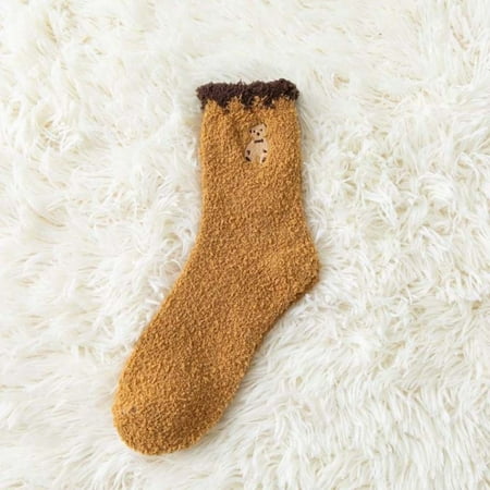 

Warm Breathable Socks Sweet Sleeping Socks Girls Mid-tube Socks Coral Fleece Socks Cute Floor Socks Female Hosiery YELLOW