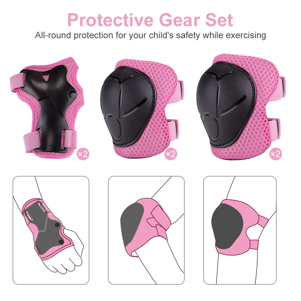 Wdmiya Kids Bike Helmet Toddler Helmet, Multi-Sport Protective Gear Set for 2-8 Years Boys Girls Child, Cycling Helmet with Knee Pads Elbow Pads Wrist Guards, Pink Bee