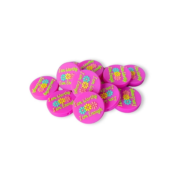 I Am Worthy Enough Silicone Focal Bead 12pk Bulk Christian Verse DIY Keychain Making for Beadable Pens Personal Affirmation