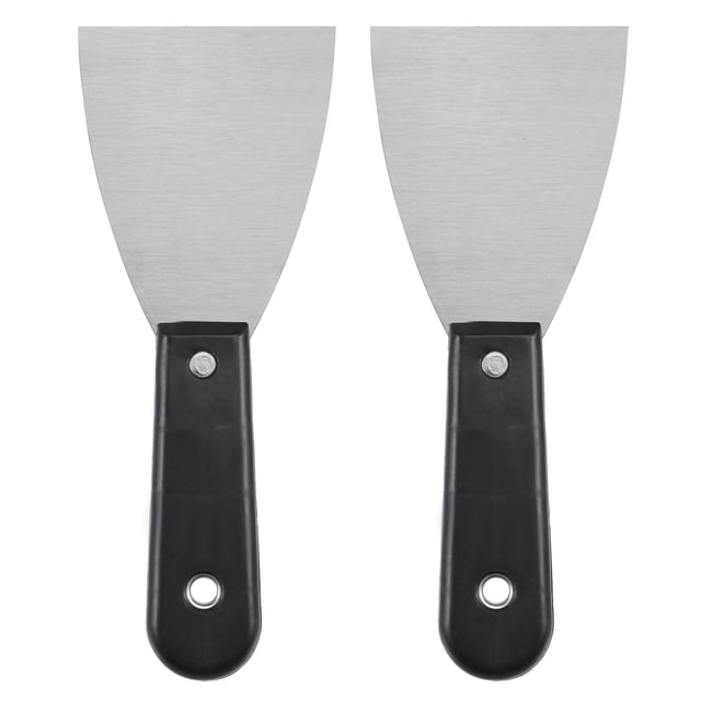 Unique Bargains 3' Stainless Steel Blade Black Handle Putty Scraper 2Pcs