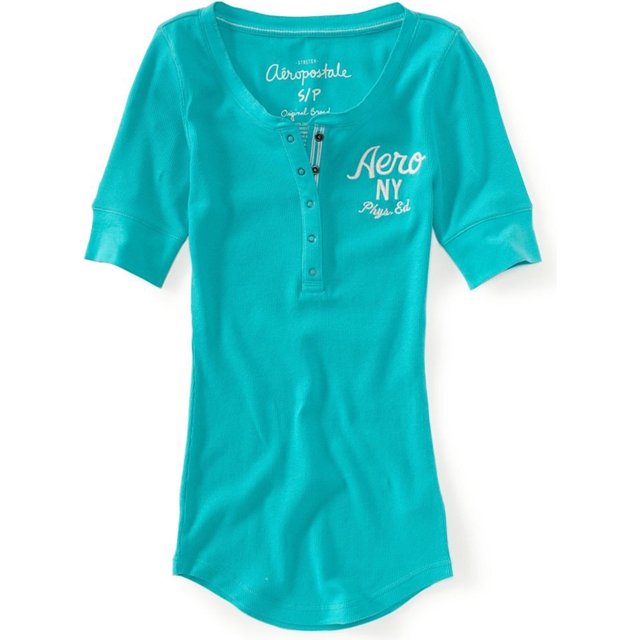 Aeropostale - Camiseta henley para mujer, color azul, grande Aeropostale henley
