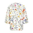 thumbnail image 2 of TaTaai Women's Roll Tab Sleeve Blouse, Printed V Neck Shirt, Linen Look Three Quarter Top for Casual Summer Gift, 2 of 5