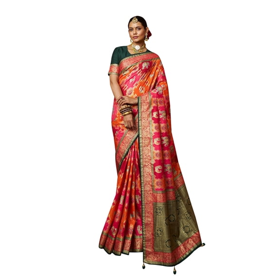 Designer Ethnicwear Coral Pink Cotton Silk Woven Saree
