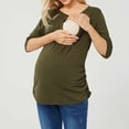 thumbnail image 5 of Ohufall Maternity Shirts for Women Summer Solid Short Sleeve Pregnancy Tops Fashion Ruched Keyhole Neckline Nursing T Shirt Women Breastfeeding Tees, 5 of 7