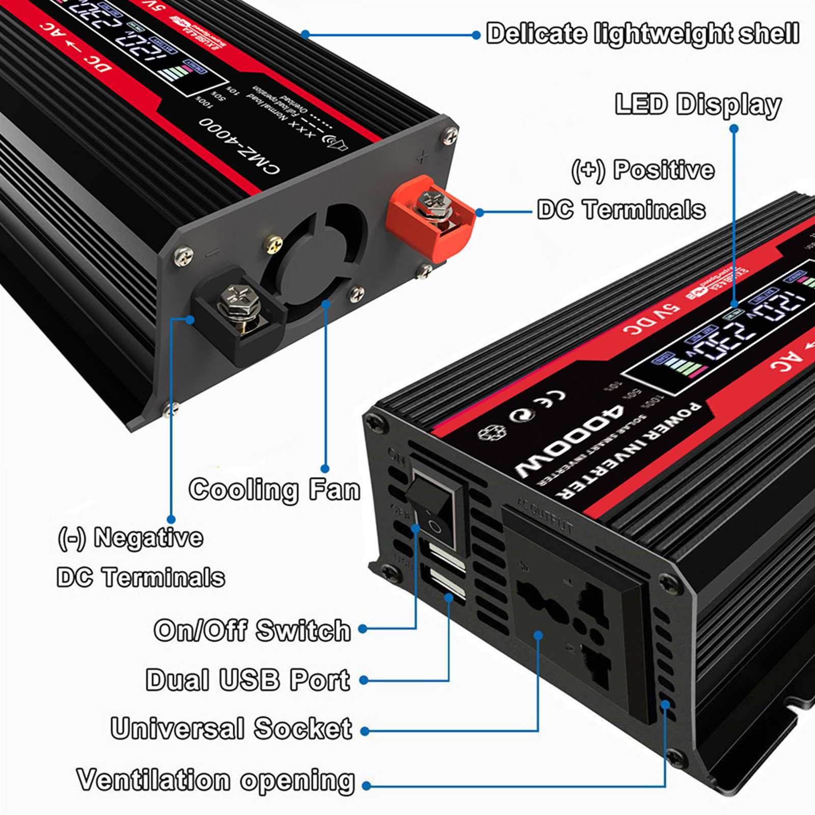 BAOKALER 550-Watt Continuous 4000-Watt Surge Pure Sine Wave Power Inverter