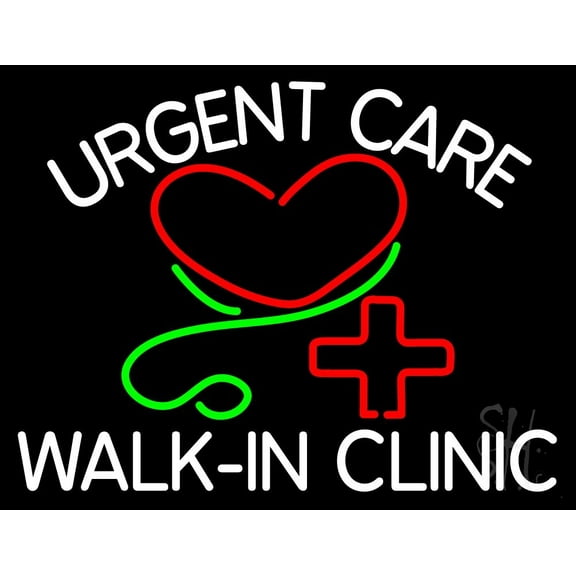 Urgent Care Walk In Clinic LED Neon Sign 15 x 19 - inches, Black Square Cut Acrylic Backing, with Dimmer - Bright and Premium built indoor LED Neon Sign for Defence Force.