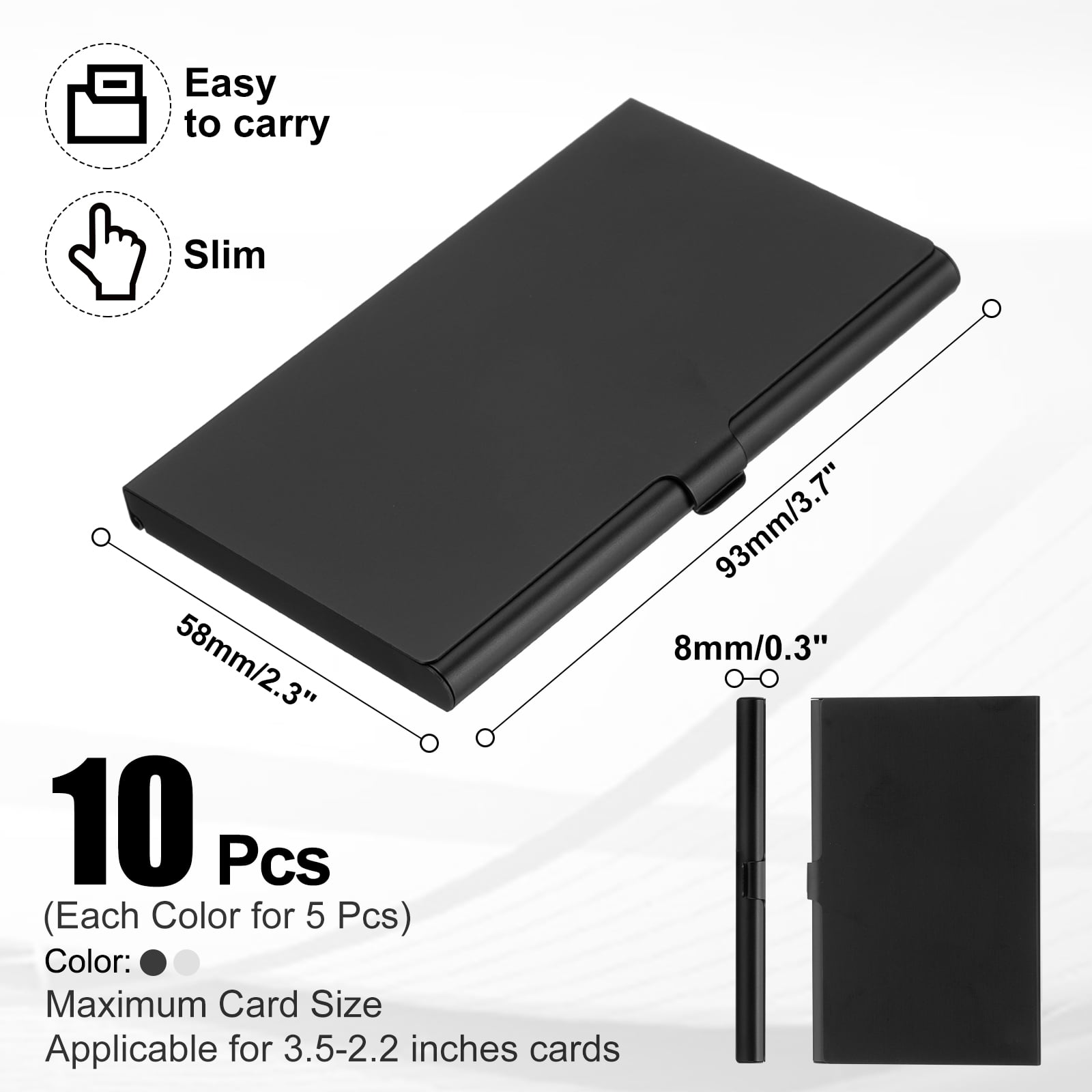 Business Card Holder, 10Pcs Aluminum Metal Card Case Card Holder, Black Silver