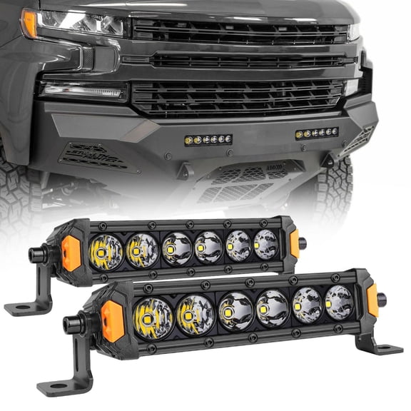 JIEPENG 7 Inch Single OIF8 Row LED Light Bar Pods, 2PCS 60W 6000 Lumens Flood Spot Beam Combo Waterproof Driving Fog Light Off Road Light Driving Light for Pickup SUV ATV UTV Truck Boat