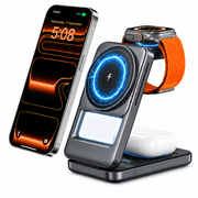 Magnetic Wireless Charging Station: 2026 Upgraded 3 in 1 Charging Stand for iPhone 17 16 15 14 13 12 Pro Max Plus Watch & AirPods, Foldable Wireless Charger with Light for Desk