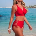 thumbnail image 2 of Brnmxoke Bikini for Women Swimsuit Two Piece Padded Beach Cheeky Ruched V Neck Soft Trendy Adjustable Swimwear Bathing Suit Red,M, 2 of 8