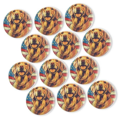

Strong Refrigerator Magnet Fridge Sticker Golden Retriever American Flag 12Pcs Beautiful Photo Decorative Magnet Set Small Round Crystal Glass Craftwork for Refrigerator Decor