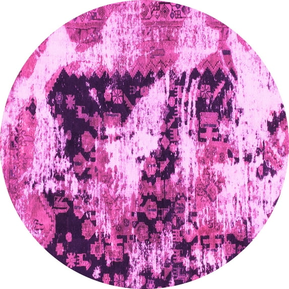 Ahgly Company Indoor Round Abstract Pink Modern Area Rugs, 5' Round