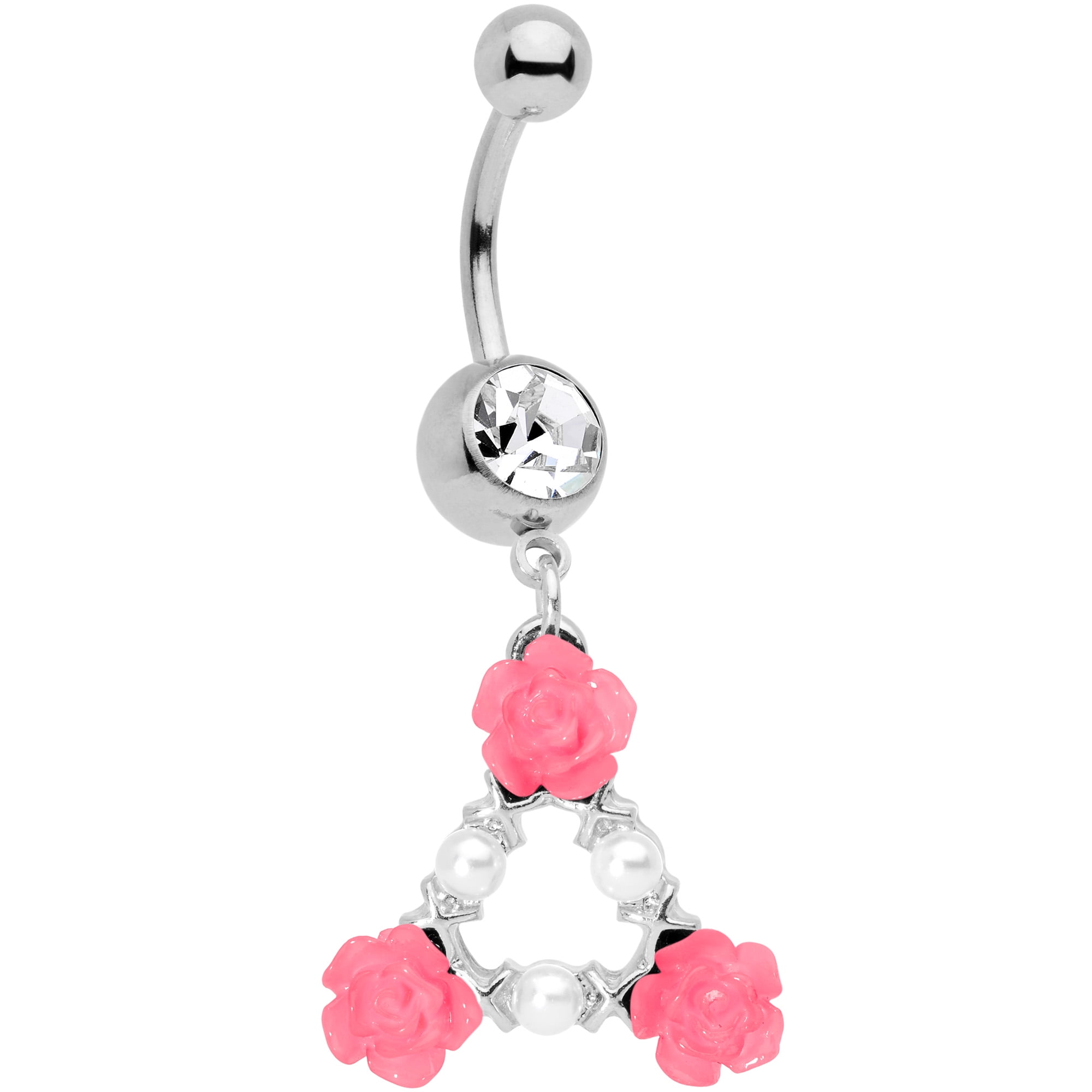 Saengthong Surgical Steel Navel Rings Crystal Belly Button Ring Bar Piercing Jewelry Beauty Color Rose