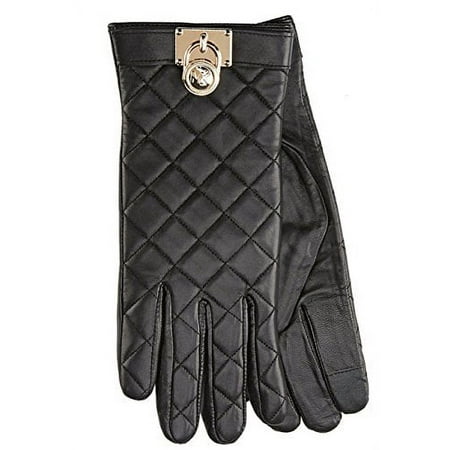 Michael Kors Quilted Hamilton Lock Leather Tech Smart Gloves Black SM Womens
