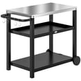 thumbnail image 1 of CoSoTower 3-Shelf Outdoor Grill Dining Cart Pizza Oven Stand with Stainless Steel Top, Movable BBQ Food Prep Table Outdoor Kitchen Island with Hooks Wheels Handle, Charcoal Grey, 1 of 7
