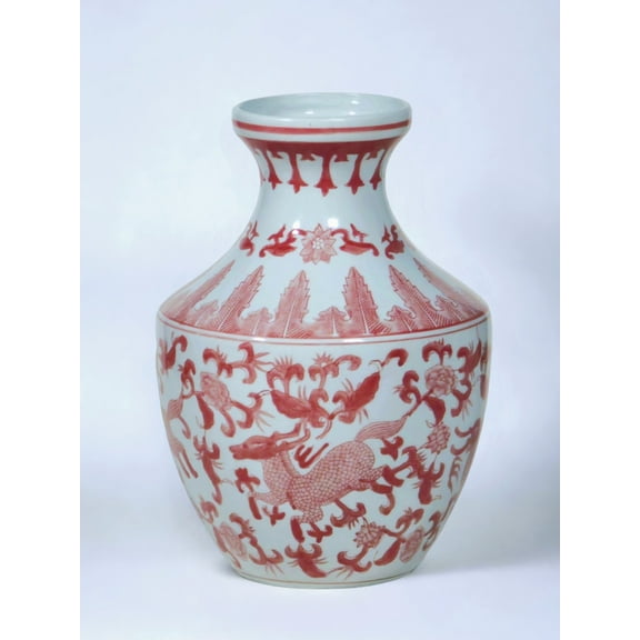 AA Importing AAI 17" Porcelain Vase, Floral Design, Red and White