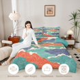 thumbnail image 3 of Castle Fairy Japanese Ukiyo-E Ocean Wave Tile King Size Comforter Sets 3pcs,Multi-Tone Line Cloud Seamless Print Comforters King Size,Teal Orange,Reversible,1 Comforter and 2 Pillowcases, 3 of 6