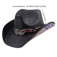 thumbnail image 3 of BiFandian Straw Cowboy Hat for Men and Women, US Flags Western Cowgirl Hat, Stylish Woven Wide Brim Cap with Decorative Bands, Suitable for Outdoor Activities & Casual Wear, Black, 3 of 5