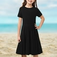 thumbnail image 5 of Cute Dresses for Girls Summer Toddler Girl T-Shirt Dresses Summer Crew Neck Short Sleeve Midi Dresses Casual Solid Color Loose Flowy A-Line Beach Sundress New Black 4T, 5 of 9