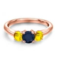 thumbnail image 3 of Gem Stone King 18K Rose Gold Plated Silver Blue Sapphire and Yellow Sapphire Engagement Ring for Women | 1.32 Cttw | Round 5MM | Gemstone September Birthstone | Size 7, 3 of 6