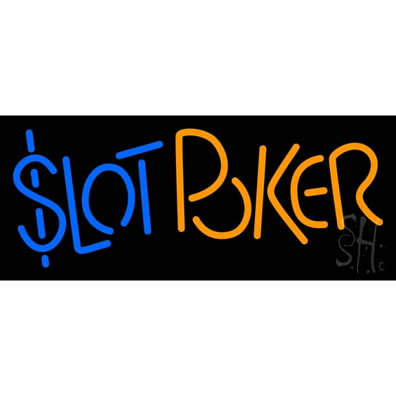 Slot Poker 2 LED Neon Sign 10 x 24 - inches, Black Square Cut Acrylic Backing, with Dimmer - Bright and Premium built indoor LED Neon Sign for wall décor, arcarde, and storefront.