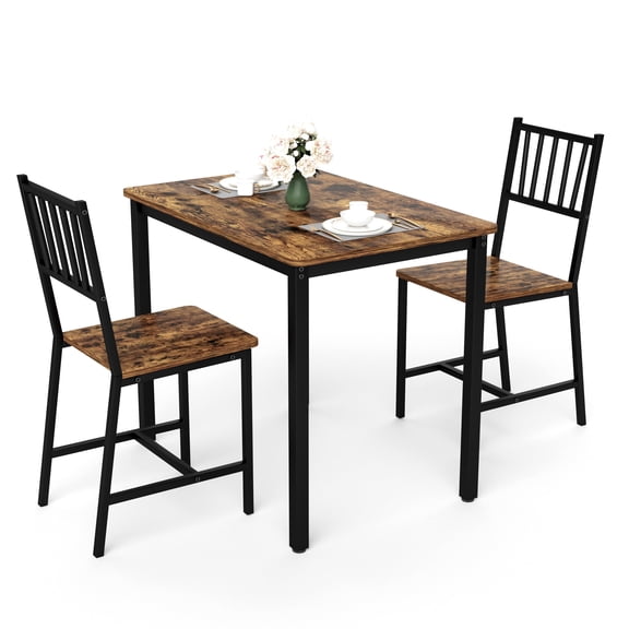 FFZ 3-Piece Dining Table Set with 2 Chairs, Industrial Design, 35.4 x 23.6 x 29.7 inch, Rustic Brown