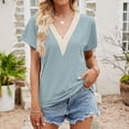 thumbnail image 5 of Womens Workout Tops Solid Color V-Neck Floral Jacquard Short Sleeved Shirt Petite Clothing for Women,Blue,L, 5 of 6
