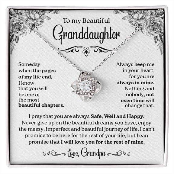 To My Granddaughter, I Pray That You Are Safe, Well and Happy, Love Knot Necklace Gift Granddaughter, White Love Knot Necklace