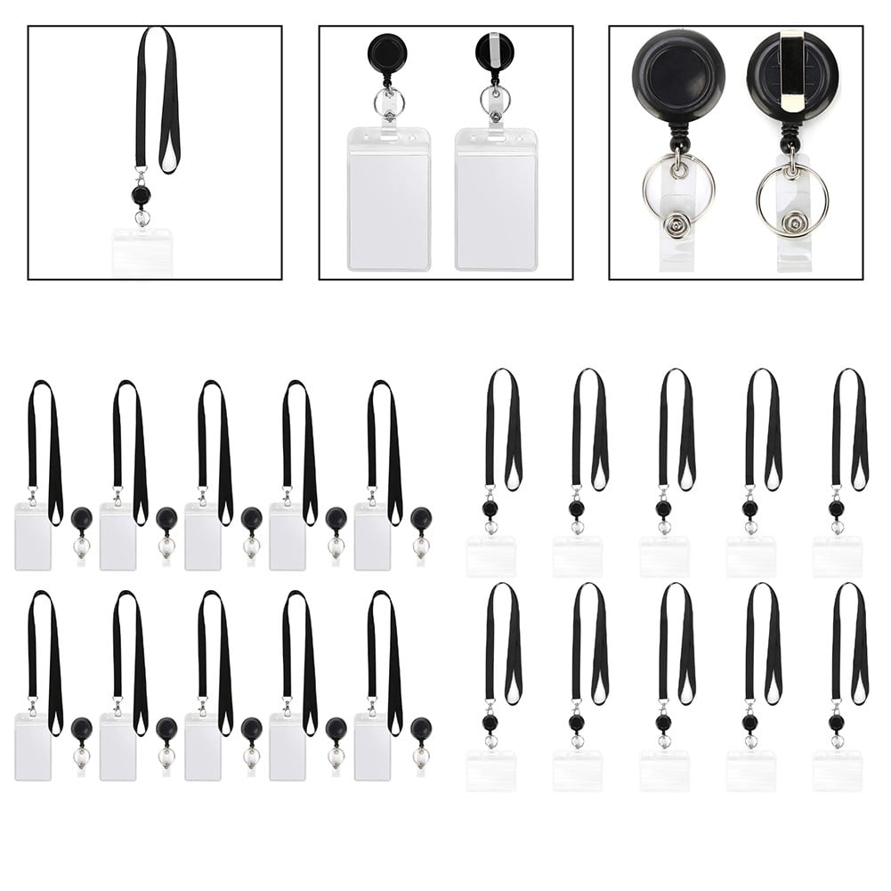 10pcs Badge Holder,Vertical & Horizontal Protector optional with Black Lanyard