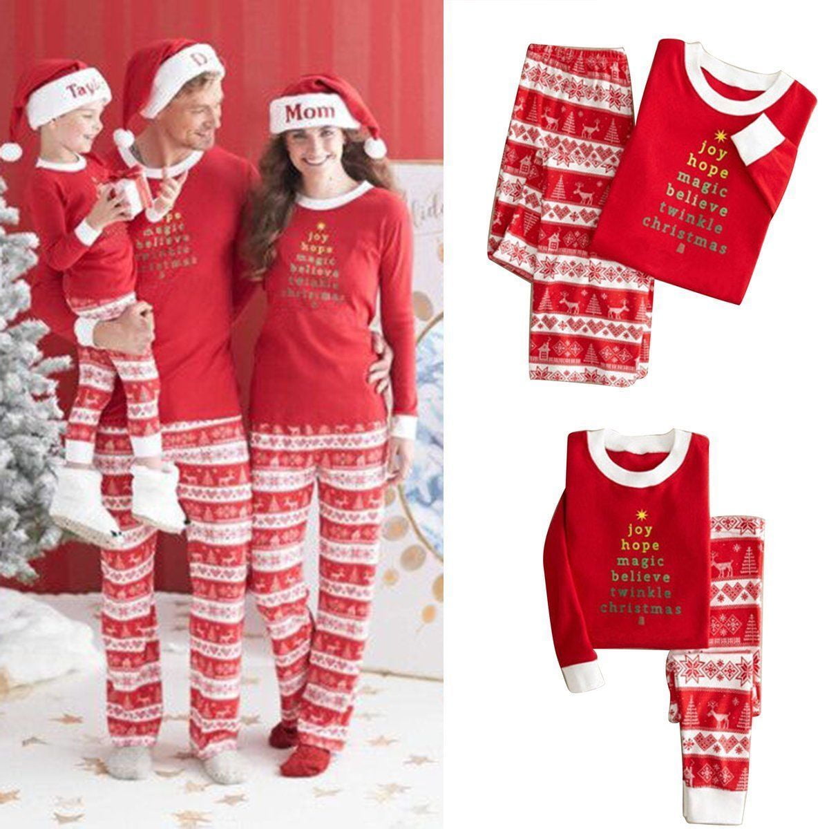 Christmas Family Matching Pajamas Set Adult Mens Womens Kids Sleepwear ...