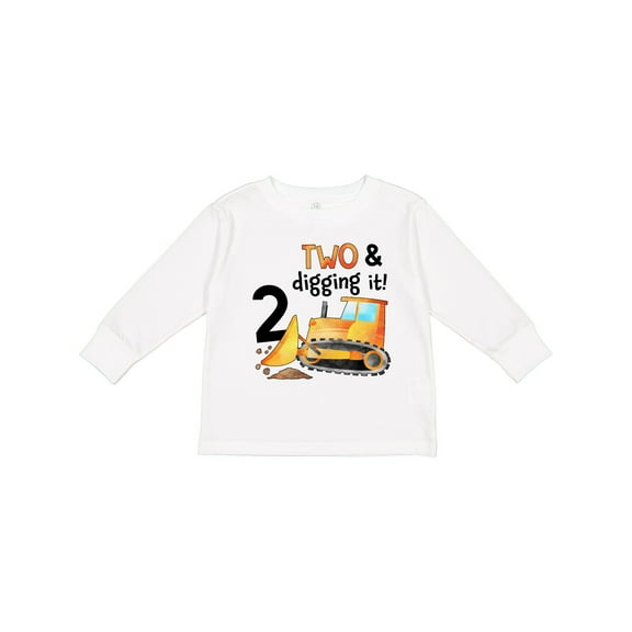 Inktastic Two and Digging It Bulldozer 2nd Birthday Boys or Girls Long Sleeve Toddler T-Shirt