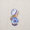 thumbnail image 2 of Little Girl - Blue Dress/Bonnet - Holding Flowers - Children - Iron On Embroidered Applique Patch, 2 of 2