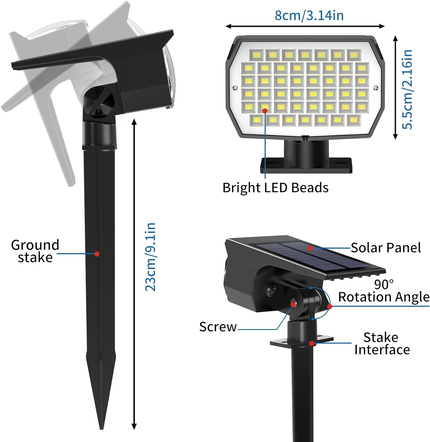 Solar Lights Outdoor, 6 pack, 3 Modes, 2-in-1 Auto On/Off, Waterproof Landscape Solar Spotlights for Yard, Garden, Wall, Pathway - Cool White
