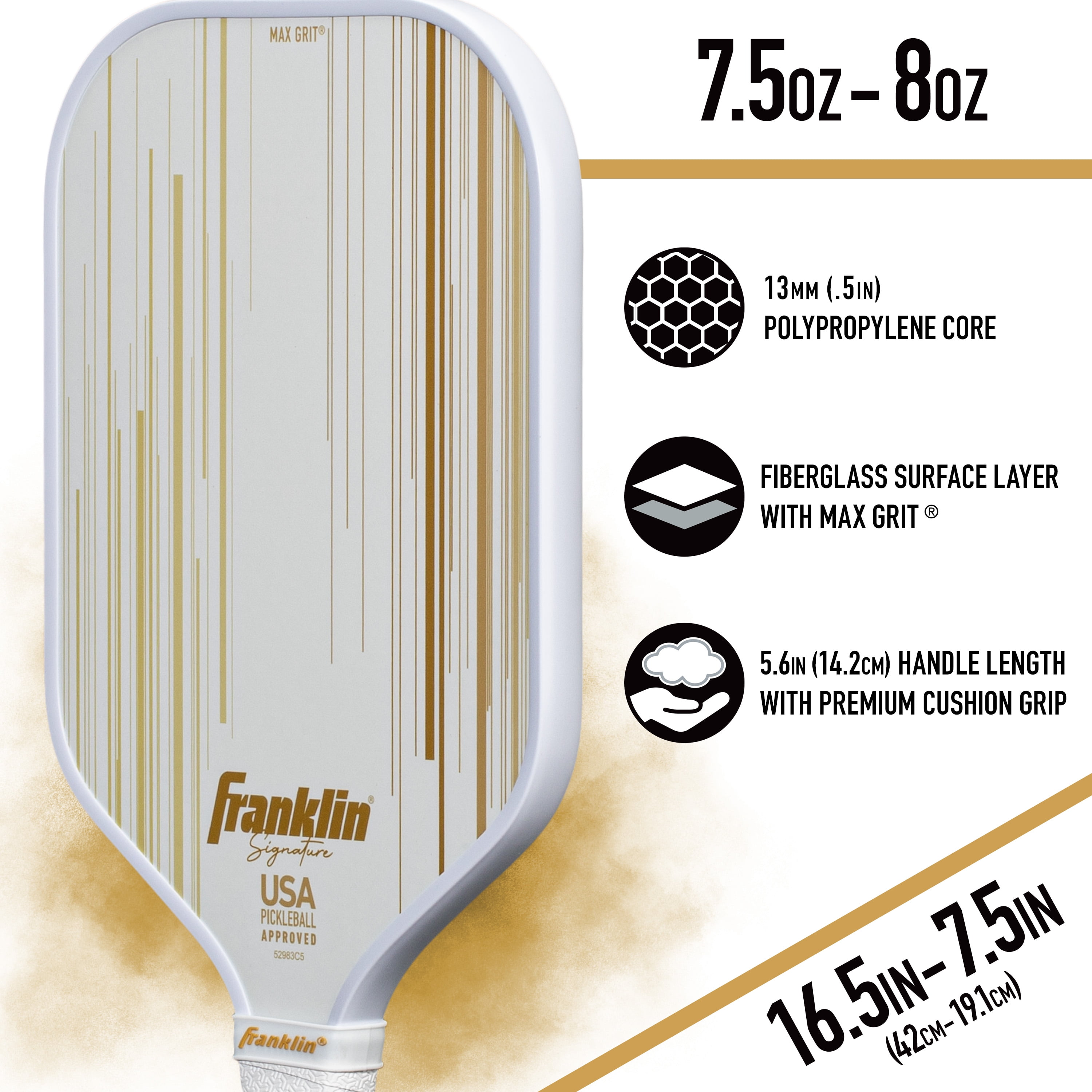 Franklin Sports Pro Signature Pickleball Paddles - 13mm Poly Core - Gold