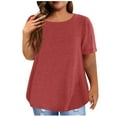 thumbnail image 2 of EHTMSAK Womens Basic Tops Summer Tshirts Longer Length Round Neck Short Sleeve Shirts Plus Size Blouses Red 5X, 2 of 6