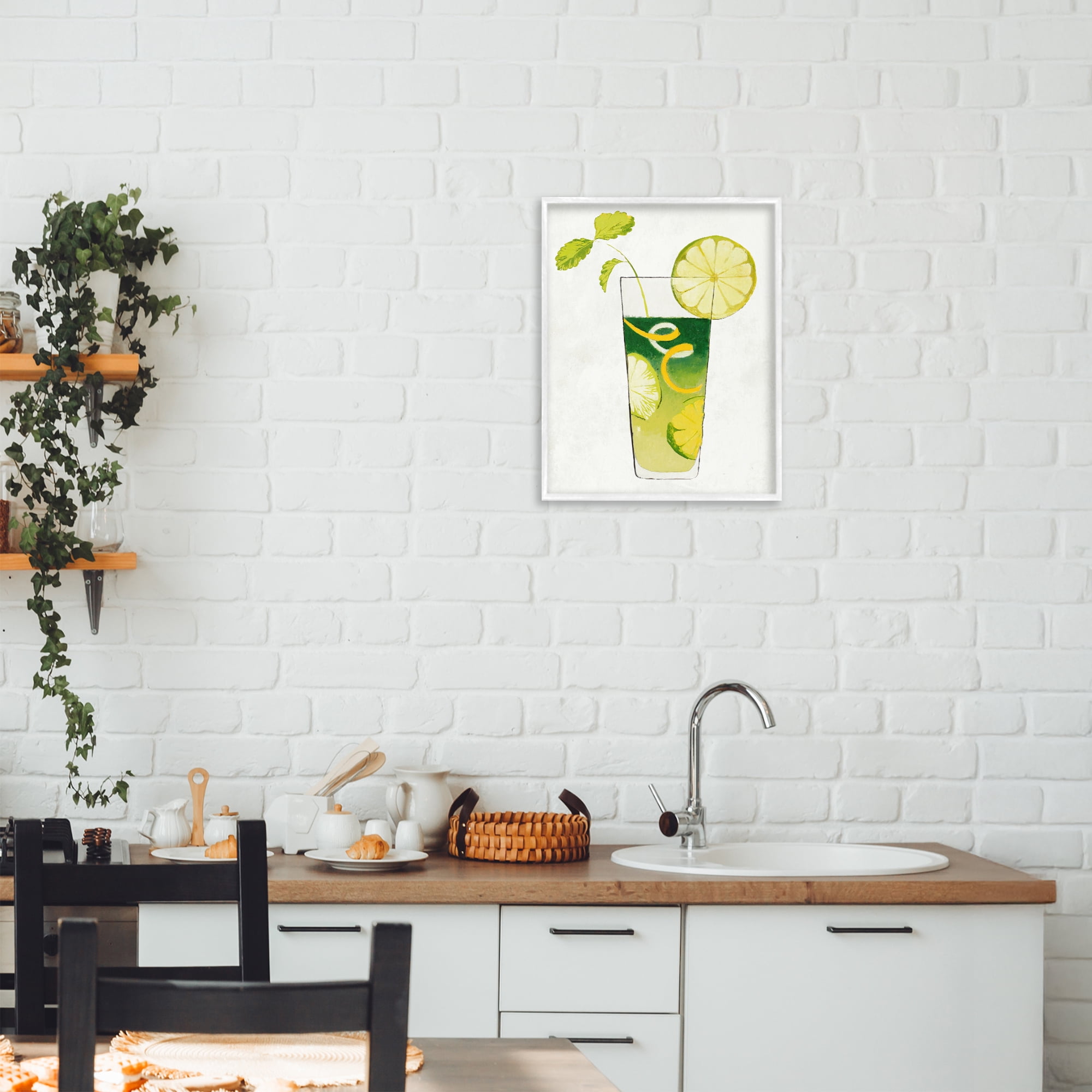 Stupell Industries Summer Cocktail Lime Mint White Framed Giclee Art, design by Lorenzo Collective