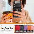 thumbnail image 6 of Fashion Ring Holder Case Compatible for Samsung Galaxy Z Flip 4 5g Case 2022, Shockproof PU Leather Cover Hand Strap Protective Stand Flip Phone Case for Samsung Flip 4 Case, 6 of 6