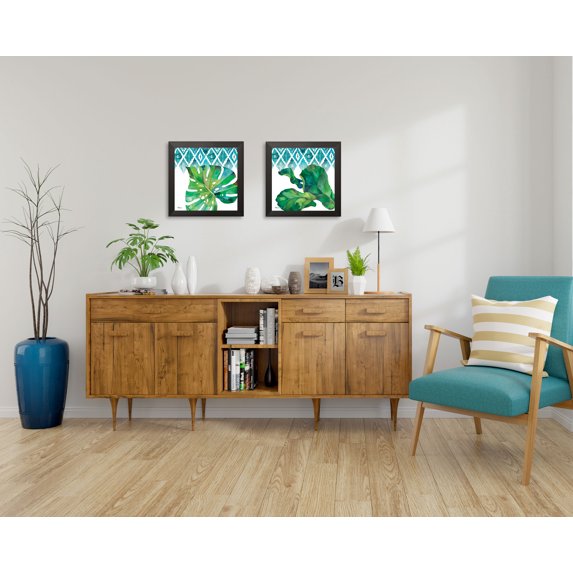 Gango Home Decor Modern Palm Fronds I & II; Two 12x12in Art Prints in Black Frames