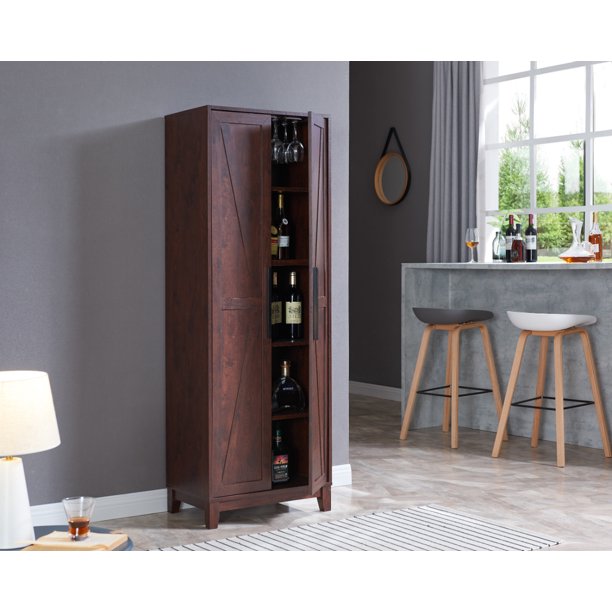 Home Source Mahogany 2Door Home Bar Pantry
