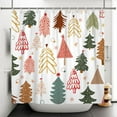 thumbnail image 5 of Boho Christmas Trees Shower Curtain Abstract Xmas Trees Shower Curtains Mid Century Style Snowflakes Shower Curtain Sets for Bathroom 72x72 in with 12 Hooks, 5 of 6