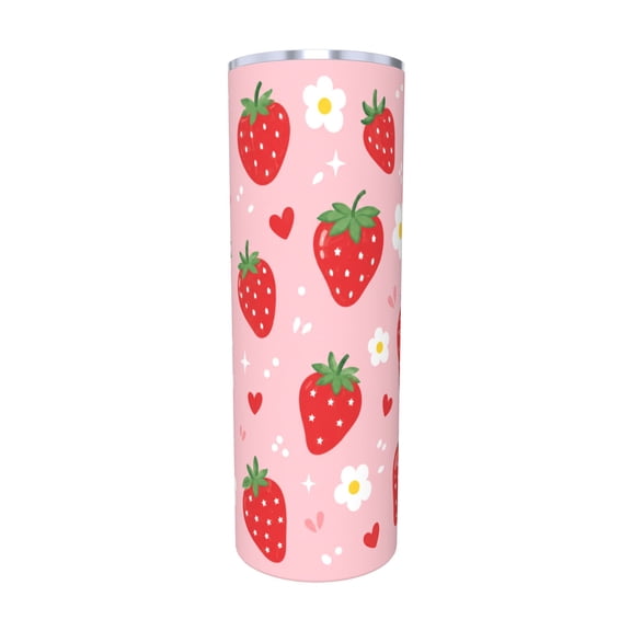 20oz Cute Strawberry Floral Tumbler with Handle Stainless Steel Insulated Travel Coffee Cup Gift with Straw
