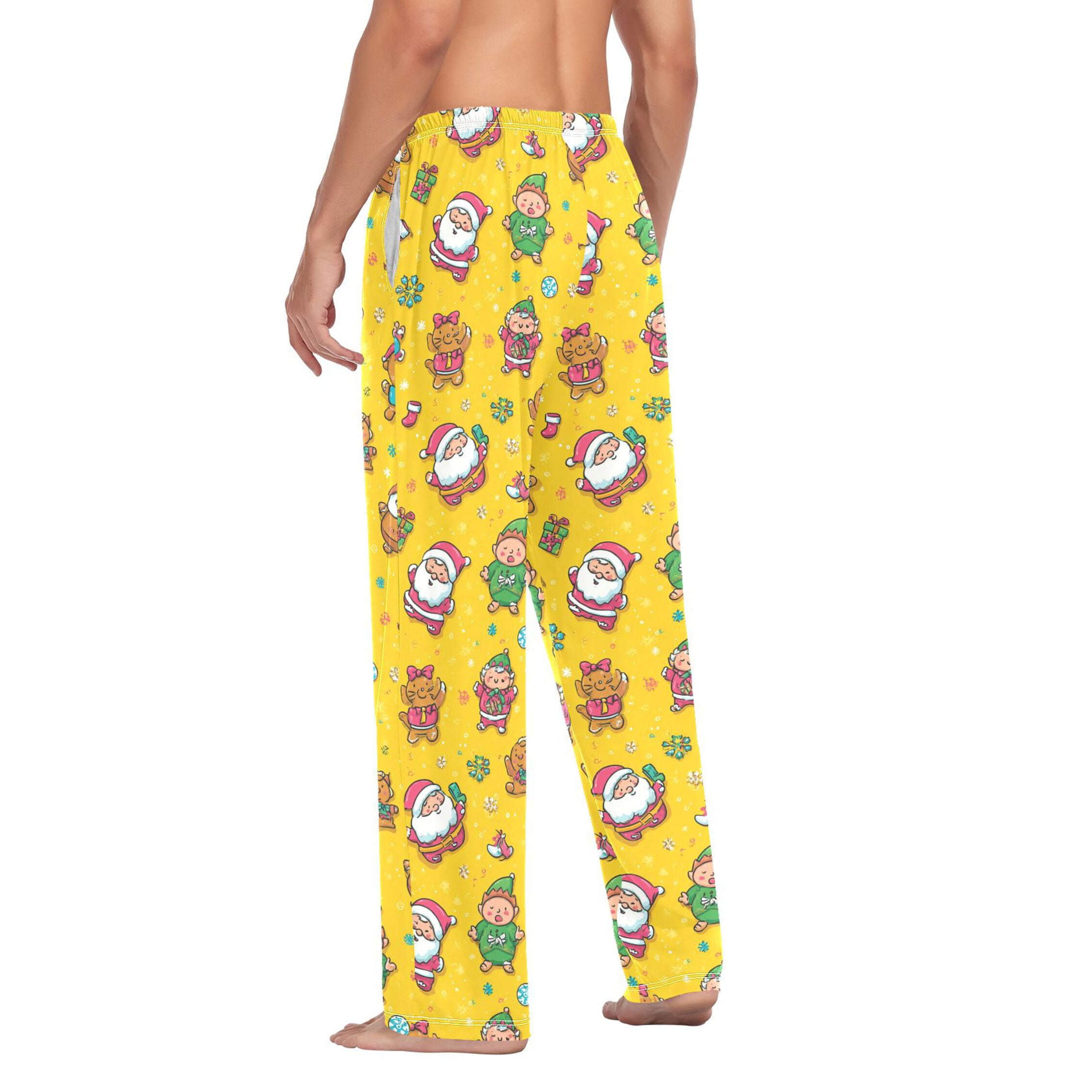Men's Pajama Bottoms Santa Claus Elves and Gingerbread Men Men's Cotton Pajama Pants Men's Loose Printed Pajama Pants Casual Pants with Pockets