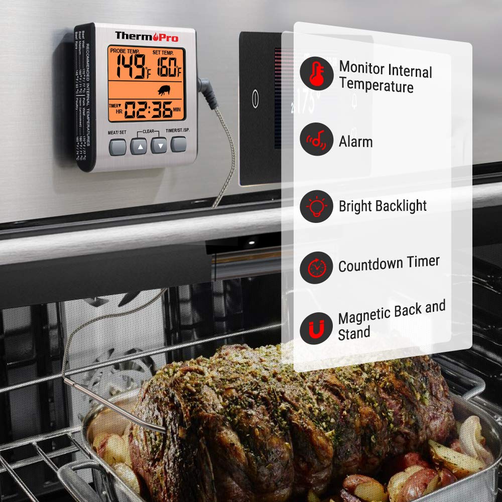 ThermoPro TP-16S Digital Meat Thermometer Accurate Candy Thermometer Smoker Cooking Food BBQ Thermometer for Grilling with Smart Cooking Timer Mode and Backlight - image 3 of 7
