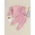thumbnail image 5 of FEORJGP Infant Baby Girl 2Pcs Autumn Clothes Newborn Ruffled Long Sleeve Pullover Fuzzy Letter Embroidery Jumper Crew Neck Sweatshirt Tops and Drawstring Sweatpants Solid Color Pants Outfit, 5 of 9