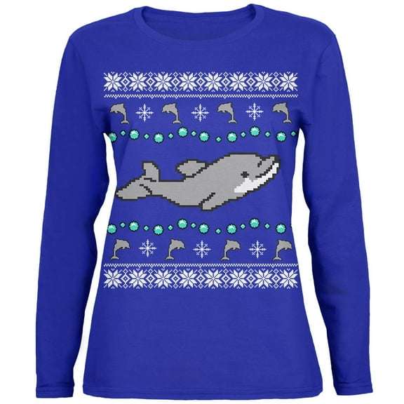 Old Glory Womens Ugly Christmas Sweater Dolphin Long Sleeve T Shirt