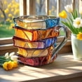 thumbnail image 5 of Taza de Vidrio 3D con Diseño de Libros Apilados de 11 oz Estilo Vitral para Amantes de la Lectura y Bibliotecarios, 5 of 5